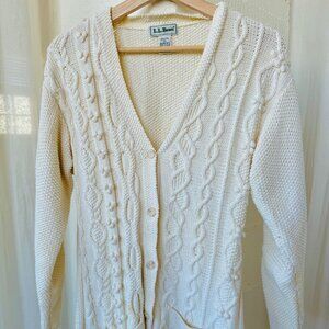 L.L. Bean Cream Cable Knit Cardigan